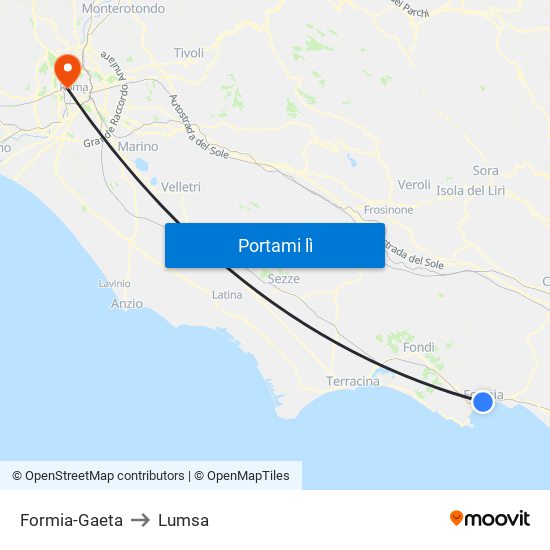 Formia-Gaeta to Lumsa map