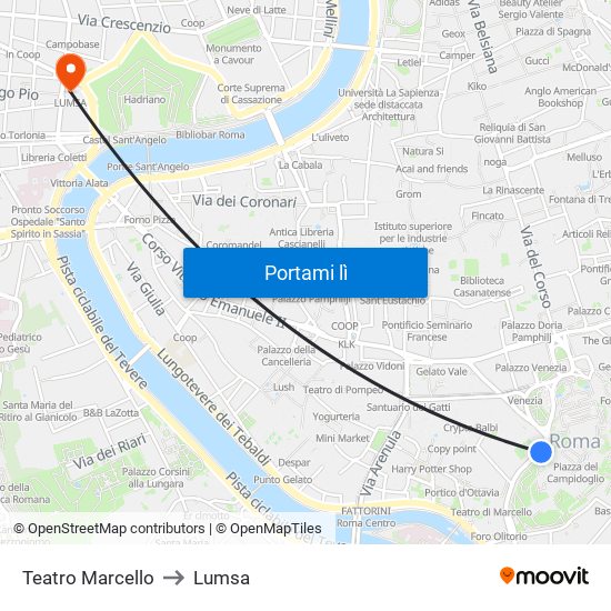 Teatro Marcello to Lumsa map