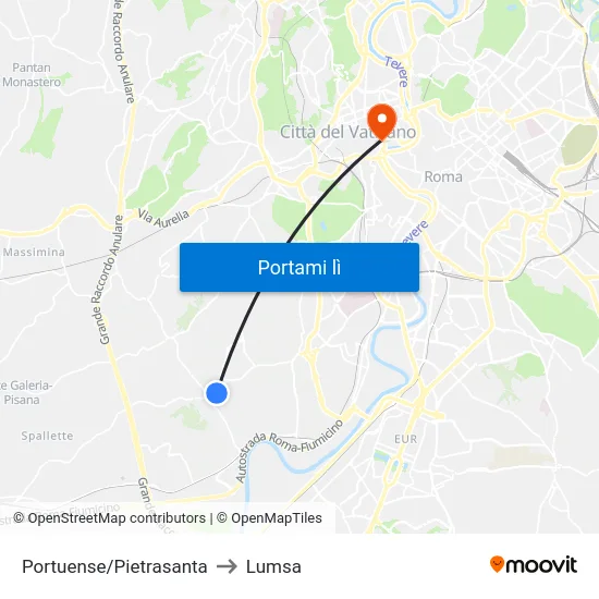 Portuense/Pietrasanta to Lumsa map
