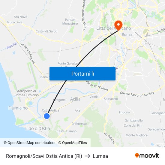 Romagnoli/Scavi Ostia Antica (Rl) to Lumsa map