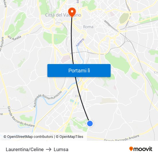 Laurentina/Celine to Lumsa map