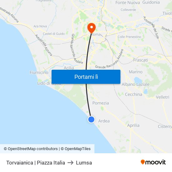 Torvaianica | Piazza Italia to Lumsa map