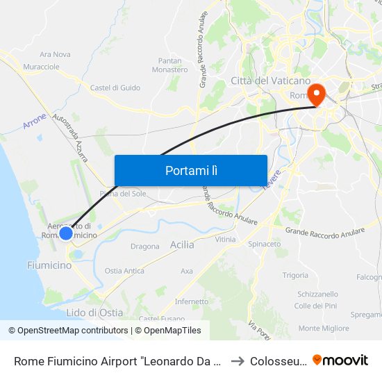 Rome Fiumicino Airport "Leonardo Da Vinci" (Fco) to Colosseum B map