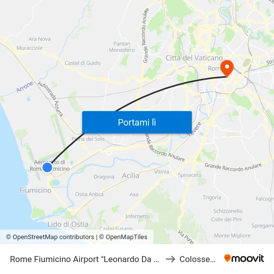 Rome Fiumicino Airport "Leonardo Da Vinci" (Fco) to Colosseum B map