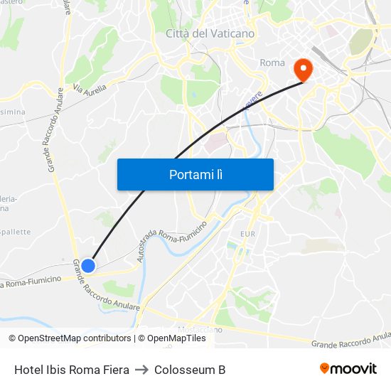 Hotel Ibis Roma Fiera to Colosseum B map