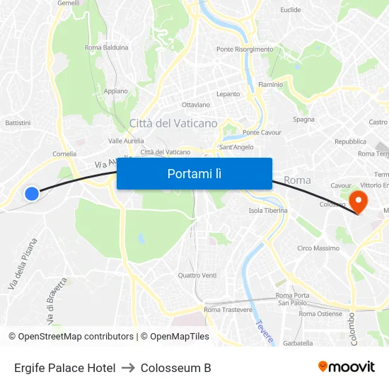 Ergife Palace Hotel to Colosseum B map