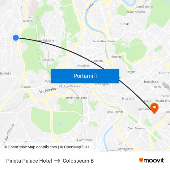 Pineta Palace Hotel to Colosseum B map