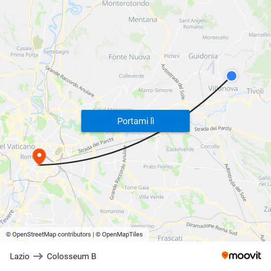 Lazio to Colosseum B map