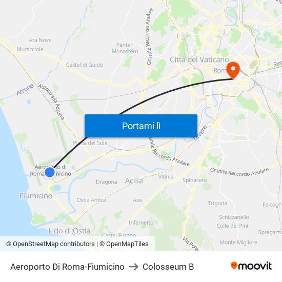 Aeroporto Di Roma-Fiumicino to Colosseum B map