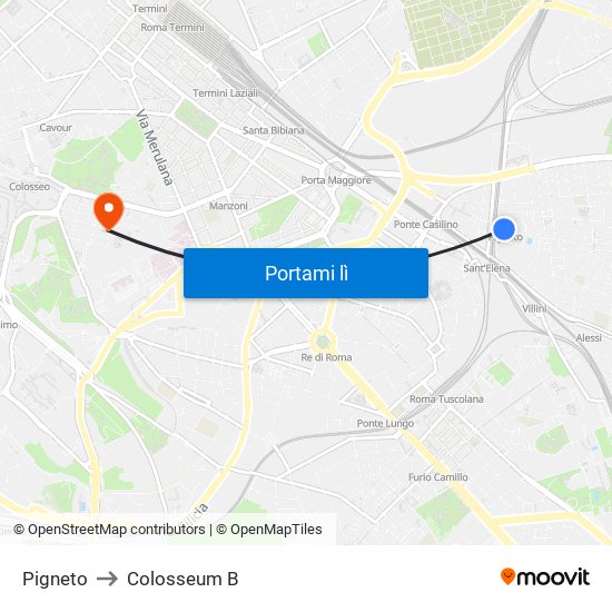 Pigneto to Colosseum B map