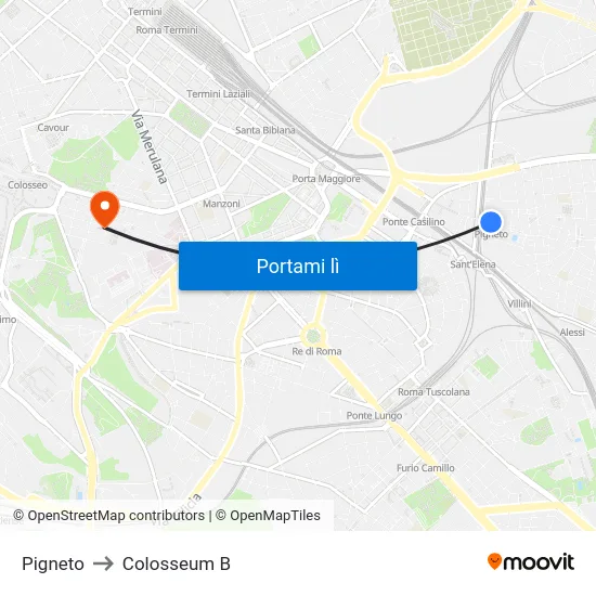 Pigneto to Colosseum B map