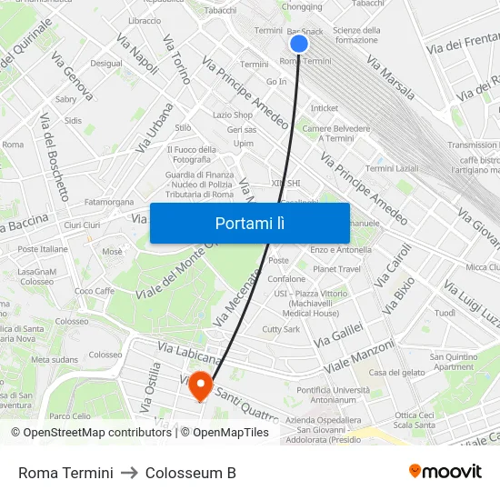 Roma Termini to Colosseum B map