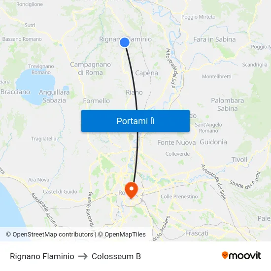 Rignano Flaminio to Colosseum B map