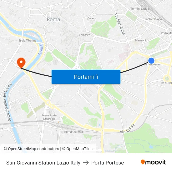 San Giovanni Station Lazio Italy to Porta Portese map