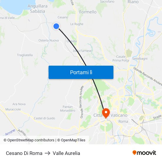 Cesano Di Roma to Valle Aurelia map