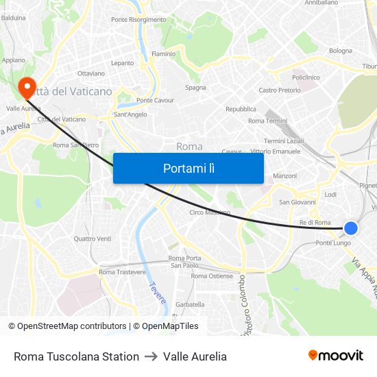 Roma Tuscolana Station to Valle Aurelia map