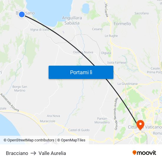 Bracciano to Valle Aurelia map