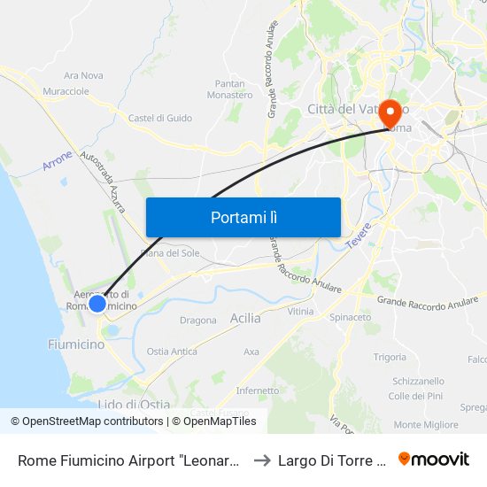 Rome Fiumicino Airport "Leonardo Da Vinci" (Fco) to Largo Di Torre Argentina map