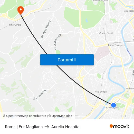 Roma | Eur Magliana to Aurelia Hospital map