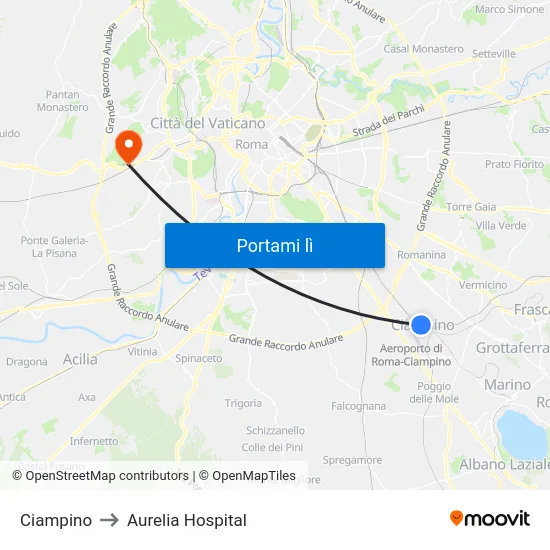 Ciampino to Aurelia Hospital map