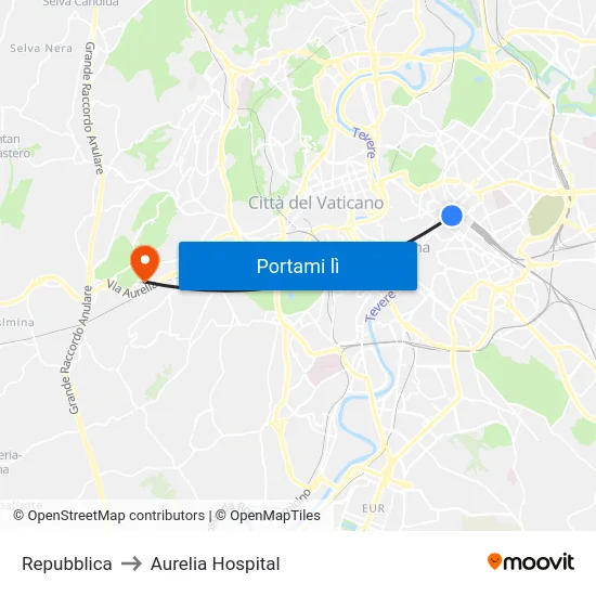 Repubblica to Aurelia Hospital map