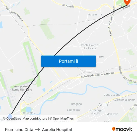 Fiumicino Città to Aurelia Hospital map