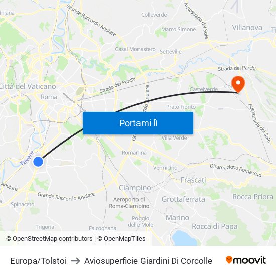 Europa/Tolstoi to Aviosuperficie Giardini Di Corcolle map