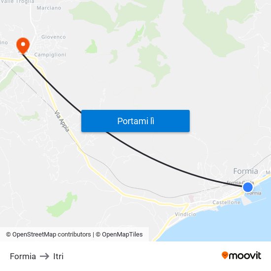 Formia to Itri map