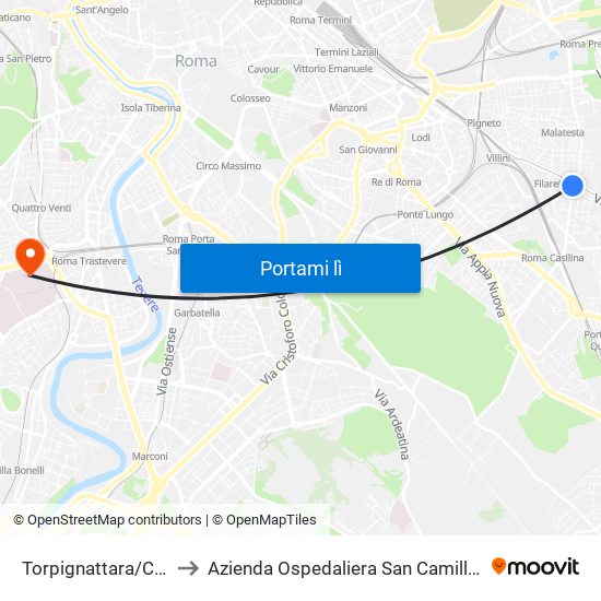 Torpignattara/Casilina to Azienda Ospedaliera San Camillo Forlanini map