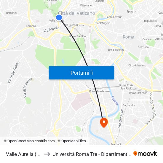 Valle Aurelia (Ma - Fl3) to Università Roma Tre - Dipartimento Di Ingegneria map
