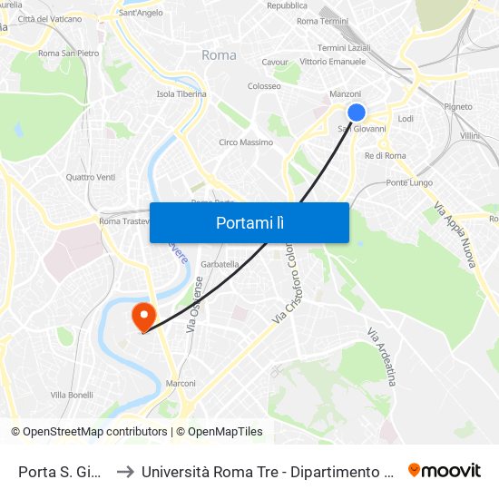 Porta S. Giovanni to Università Roma Tre - Dipartimento Di Ingegneria map