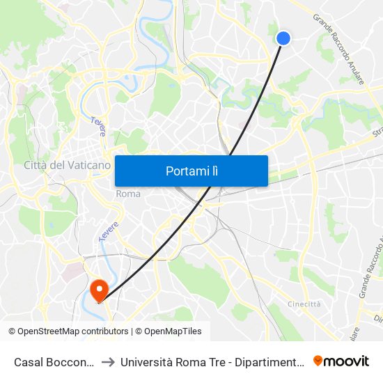 Casal Boccone/Ojetti to Università Roma Tre - Dipartimento Di Ingegneria map