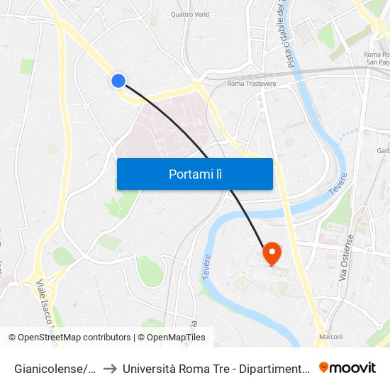 Gianicolense/Ravizza to Università Roma Tre - Dipartimento Di Ingegneria map