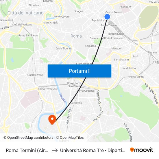 Roma Termini (Airport Shuttles) to Università Roma Tre - Dipartimento Di Ingegneria map