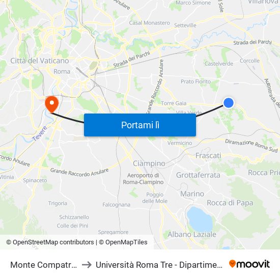 Monte Compatri-Pantano to Università Roma Tre - Dipartimento Di Ingegneria map