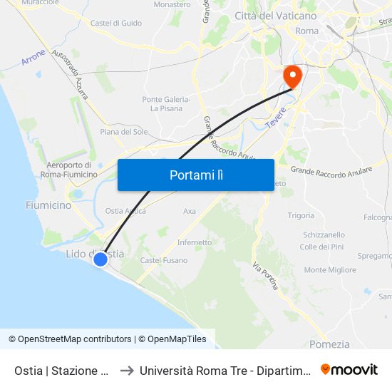 Ostia | Stazione Lido Centro to Università Roma Tre - Dipartimento Di Ingegneria map