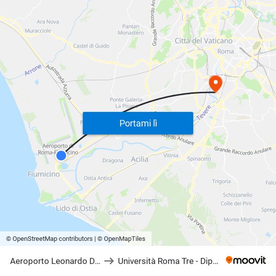 Aeroporto Leonardo Da Vinci , Scalo Merci to Università Roma Tre - Dipartimento Di Ingegneria map