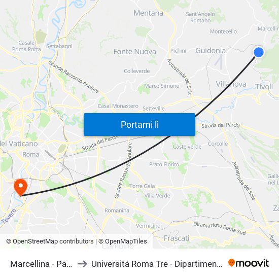 Marcellina - Palombara to Università Roma Tre - Dipartimento Di Ingegneria map