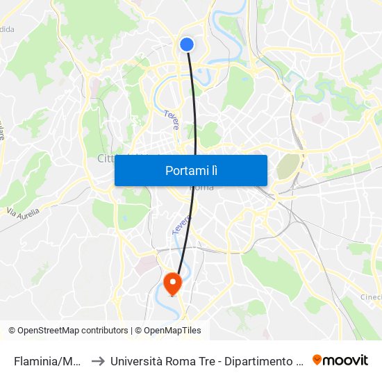 Flaminia/Morlupo to Università Roma Tre - Dipartimento Di Ingegneria map