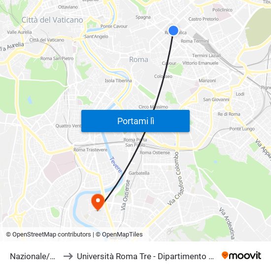 Nazionale/Torino to Università Roma Tre - Dipartimento Di Ingegneria map