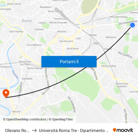 Olevano Romano to Università Roma Tre - Dipartimento Di Ingegneria map