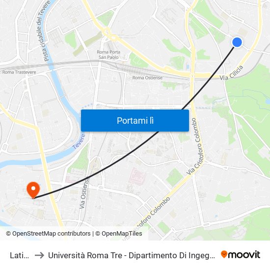 Latina to Università Roma Tre - Dipartimento Di Ingegneria map