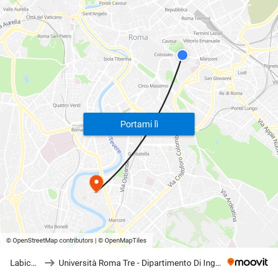 Labicana to Università Roma Tre - Dipartimento Di Ingegneria map