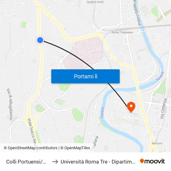 Colli Portuensi/Monteverde to Università Roma Tre - Dipartimento Di Ingegneria map