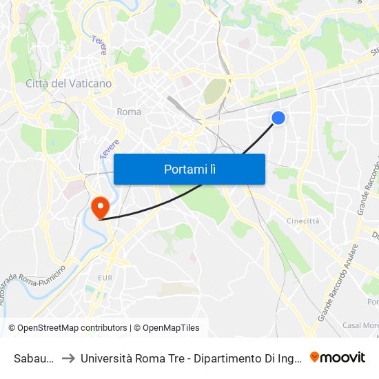 Sabaudia to Università Roma Tre - Dipartimento Di Ingegneria map