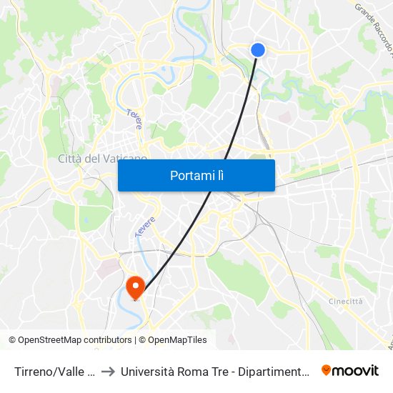 Tirreno/Valle Scrivia to Università Roma Tre - Dipartimento Di Ingegneria map