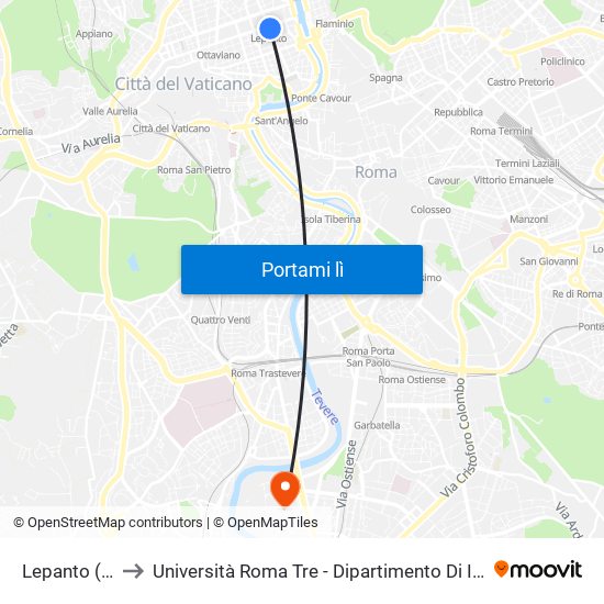 Lepanto (Ma) to Università Roma Tre - Dipartimento Di Ingegneria map