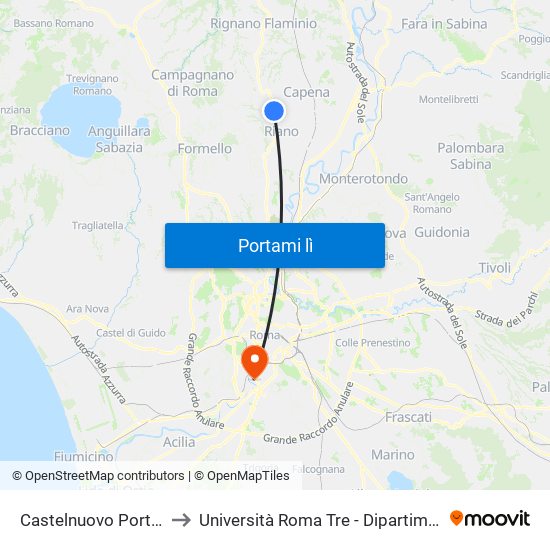 Castelnuovo Porto | Stazione to Università Roma Tre - Dipartimento Di Ingegneria map
