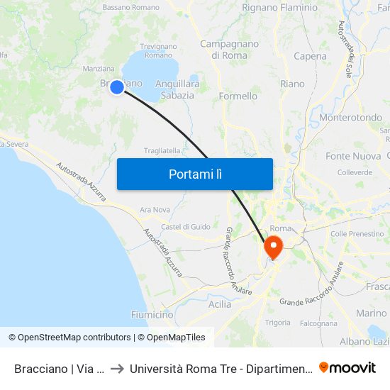 Bracciano | Via Guardati to Università Roma Tre - Dipartimento Di Ingegneria map
