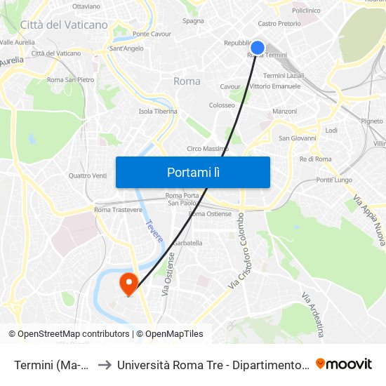 Termini (Ma-Mb-Fs) to Università Roma Tre - Dipartimento Di Ingegneria map